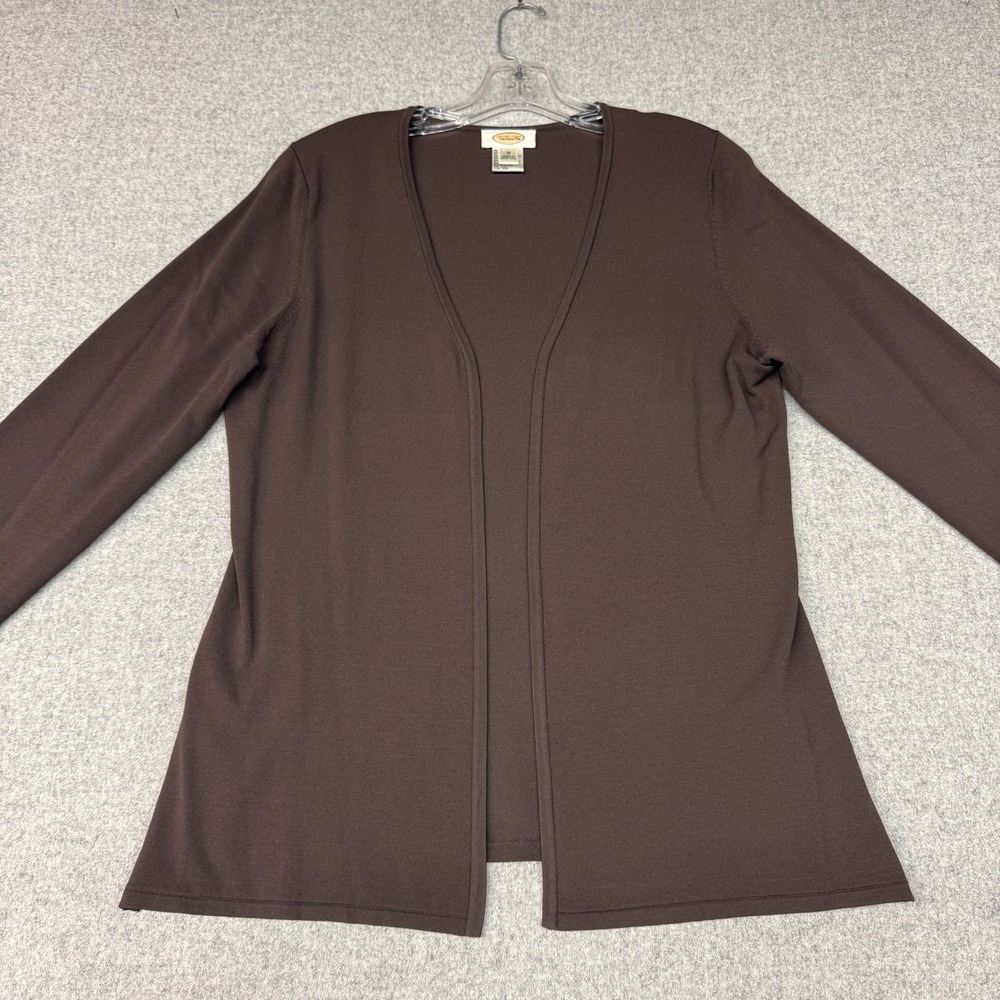 Talbots Cardigan Sweater Size Medium Brown Open Front Long Sleeve Rayon Nylon